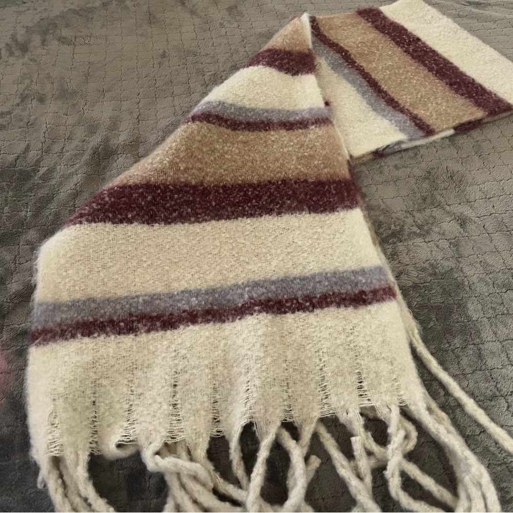 Striped Fringe Scarf in Cream, Brown, burgundy and gray!  Beautiful!